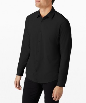 Lululemon Airing Easy Long Sleeve Button Up Shirt Ventlight Mesh Blast Herr Svarta | WQHM-46358