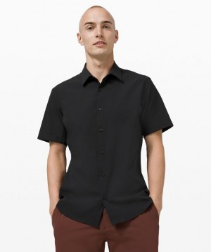 Lululemon Airing Easy Short Sleeve Button Up Shirt Ventlight Mesh Blast Herr Svarta | VNRL-97623