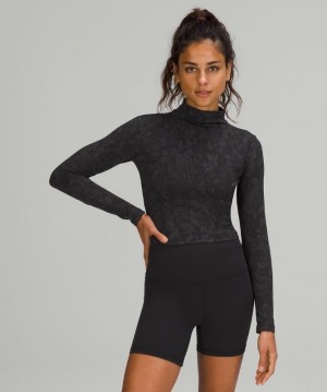 Lululemon All Aligned Mock Neck LS Blast Dam Camo Svarta Olika Färger | LGHU-17965