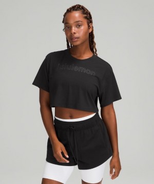 Lululemon All Yours Cropped Graphic T-Shirt Blast Dam Svarta | NXLO-30791