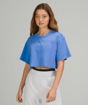 Lululemon All Yours Cropped Graphic T-Shirt Blast Dam Blå | HVOK-60275