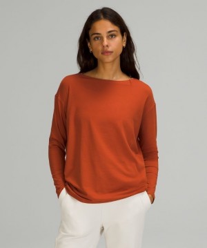 Lululemon Back in Action Long Sleeve Blast Dam Mörkröda | FQUI-19648