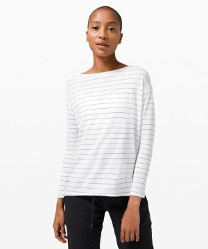 Lululemon Back in Action Long Sleeve Blast Dam Vita Svarta | EGZS-27016