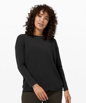 Lululemon Back in Action Long Sleeve Blast Dam Svarta | UQTF-39145