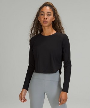 Lululemon Crew Neck UV Protection Running Long Sleeve Shirt Blast Dam Svarta | CIWP-91246
