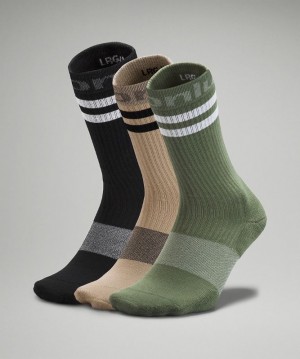 Lululemon Daily Stride Crew Sock 3 Pack Stripe Strumpor Accessories Gröna Svarta | YPQN-10346