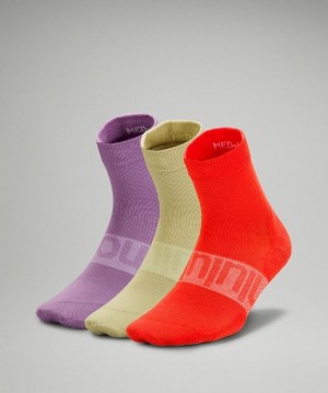 Lululemon Daily Stride Mid Crew Sock 3 Pack Box Set Strumpor Accessories Röda Gröna Lila | QOIT-87520