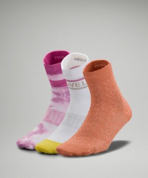 Lululemon Daily Stride Mid Crew Sock 3 Pack Strumpor Accessories Rosa Olika Färger Rosa | HUCM-54093