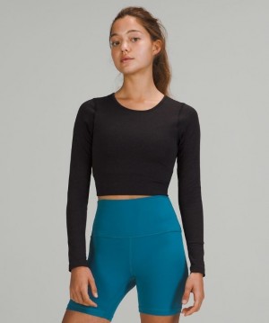 Lululemon Ebb to Street Long Sleeve Shirt Blast Dam Svarta | GUQN-34078