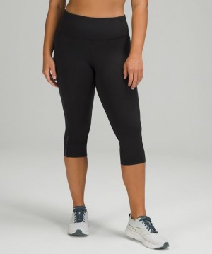 Lululemon Fast and Free HR Crop 19 Ref Byxor Dam Svarta | XLYS-60839