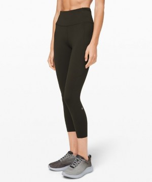 Lululemon Fast and Free HR Crop 23 Non-Reflective Leggings Dam Mörkolivgröna | RXVI-64589