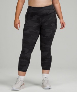 Lululemon Fast and Free HR Crop 23 Non-Reflective Leggings Dam Camo Svarta Olika Färger | OUTX-71894