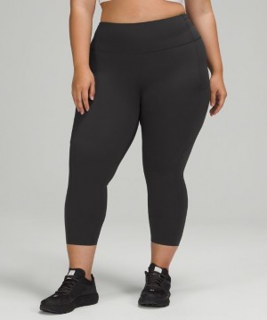Lululemon Fast and Free HR Crop 23 Non-Reflective Leggings Dam Mörkgrå | NQHK-62394