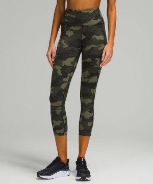 Lululemon Fast and Free HR Crop 23 Non-Reflective Leggings Dam Camo Olivgröna Olika Färger | MWKZ-85194
