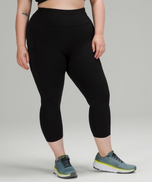 Lululemon Fast and Free HR Crop 23 Non-Reflective Leggings Dam Svarta | THIS-65129