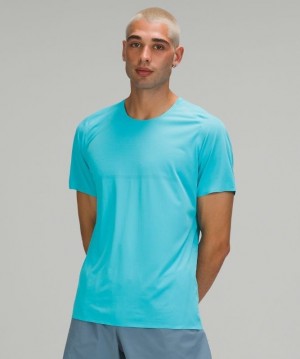 Lululemon Fast and Free Short Sleeve Shirt Breathe Blast Herr Turkos | BFGJ-19253
