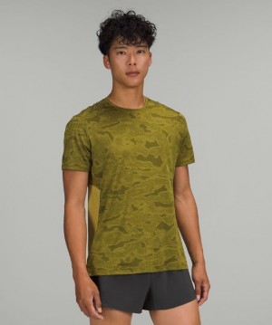 Lululemon Fast and Free Short Sleeve Shirt Blast Herr Camo Guld Gröna | ZPNW-94578