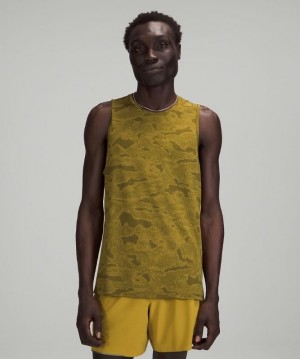 Lululemon Fast and Free Tank Blast Herr Camo Guld Gröna | LCWE-79018
