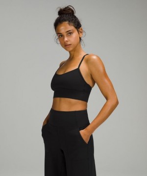 Lululemon Flow Y Bra Long Line Nulu Sport BH Dam Svarta | GZAJ-37658