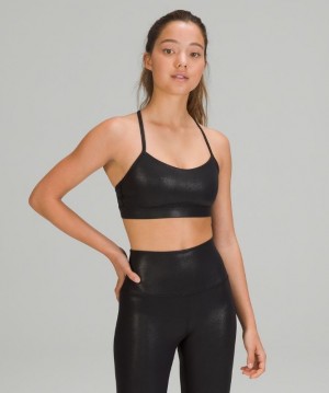 Lululemon Flow Y Nulu Bra Shine Light Support Sport BH Dam Svarta | OCDU-68432