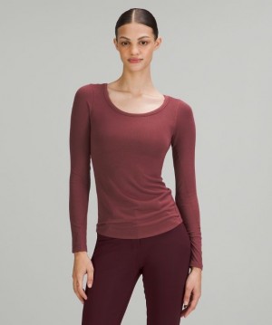Lululemon Hold Tight Scoop Neck Long Sleeve Shirt Blast Dam Röda | RJZE-96075