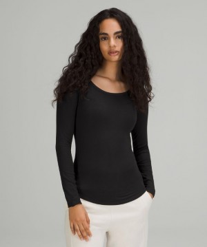 Lululemon Hold Tight Scoop Neck Long Sleeve Shirt Blast Dam Svarta | FWCX-02617
