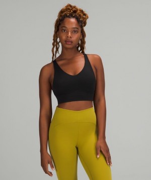 Lululemon In Alignment Longline Bra Light Support Sport BH Dam Svarta | JAVX-18249