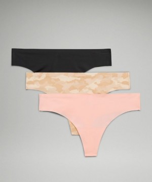 Lululemon InvisiWear Mid-Rise Thong Underwear 3 Pack Underkläder Dam Camo Bruna Olika Färger Rosa Vita Svarta | PLEF-25148