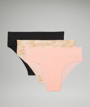 Lululemon InvisiWear Mid Rise Cheeky Bikini Underwear 3 Pack Underkläder Dam Camo Bruna Olika Färger Rosa Vita Svarta | TJEH-94801