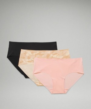 Lululemon InvisiWear Mid Rise Hipster Underwear 3 Pack Underkläder Dam Camo Bruna Olika Färger Rosa Vita Svarta | VFNC-53912