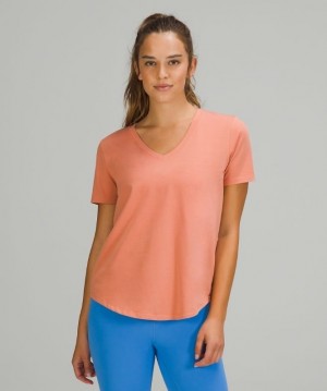 Lululemon Love V-Neck T-Shirt Blast Dam Rosa | ZVHT-70153