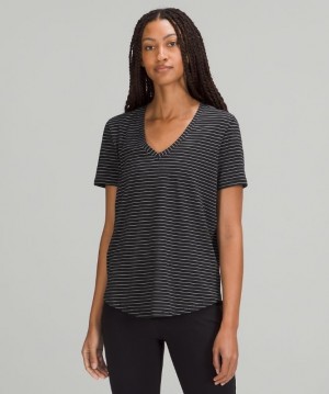 Lululemon Love V-Neck T-Shirt Blast Dam Svarta Vita | UBLP-51648
