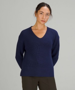 Lululemon Merino Wool V-Neck Sweater Tröjor Dam Night Sea | PRBA-96450