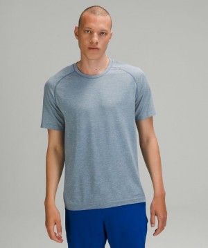 Lululemon Metal Vent Tech Short Sleeve Shirt 2.0 Blast Herr Vita Blå | BCQL-69085