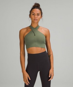 Lululemon Nulu Wrap-Front Long-Line Bra Light Supports Sport BH Dam Gröna | KSNE-54798