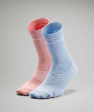 Lululemon Power Stride Crew Sock 2P Strumpor Accessories Blå Beige Rosa | NQZP-71309