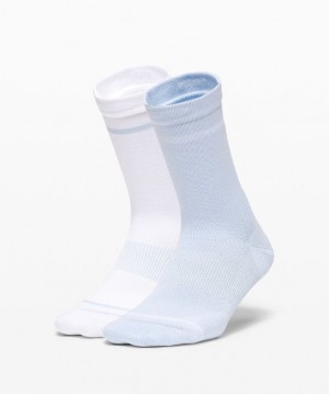 Lululemon Power Stride Crew Sock Stripe 2 Pack Strumpor Accessories Vita Blå Beige | WCZG-65981