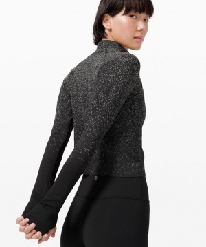 Lululemon Rest Less Cropped 1/2 Zip Blast Dam Svarta Vita | LXVI-20617