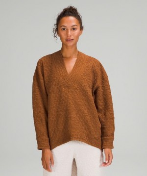 Lululemon Rippled V-Neck Pullover Tröjor Dam Koppar Bruna | OXLK-27684