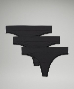 Lululemon Seamless Mid-Rise Thong Underwear 3 Pack Underkläder Dam Svarta Svarta Svarta | UGNF-16204