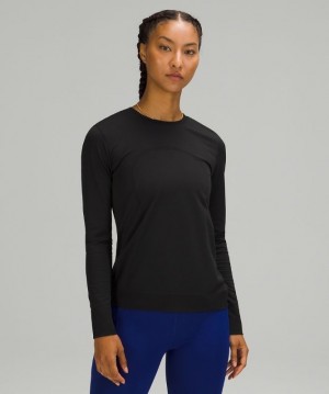 Lululemon Swiftly Breathe Long Sleeve Blast Dam Svarta Svarta | GJWY-27103