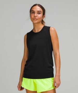 Lululemon Swiftly Breathe Muscle Tank Top Blast Dam Svarta Svarta | CZUF-04756