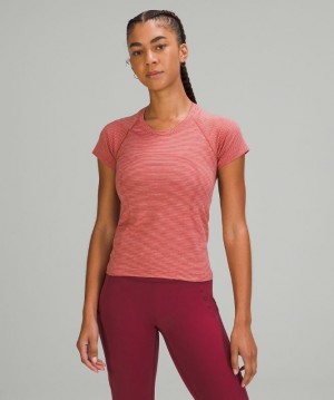 Lululemon Swiftly Tech SS 2.0 Race Blast Dam Rosa Rosa Vita Vinröda Röda | QMKB-08631