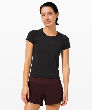 Lululemon Swiftly Tech Short Sleeve 2.0 Race Length Blast Dam Svarta Svarta | YSZG-93708