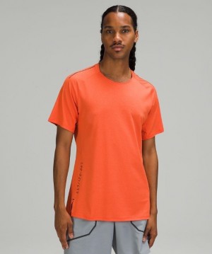 Lululemon Textured Training Short Sleeve Blast Herr Korall | QCSJ-96754