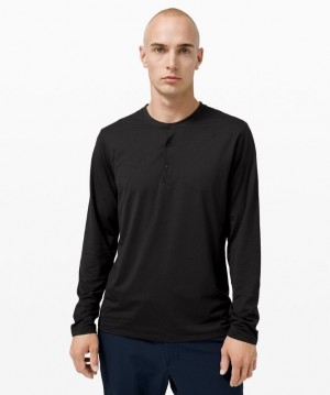 Lululemon The Fundamental Long Sleeve Henley Blast Herr Svarta | NCJI-34972