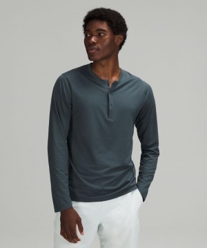 Lululemon The Fundamental Long Sleeve Henley Blast Herr Blå | VNTO-53190