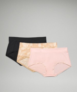 Lululemon UnderEase Mid-Rise Boyshort Underwear 3 Pack Underkläder Dam Camo Bruna Olika Färger Rosa Vita Svarta | VZIS-62805