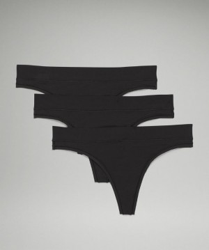 Lululemon UnderEase Mid Rise Thong Underwear 3 Pack Underkläder Dam Svarta | PGUS-62453