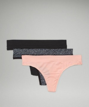 Lululemon UnderEase Mid Rise Thong Underwear 3 Pack Underkläder Dam Svarta Rosa Vita Svarta | XSGV-56407